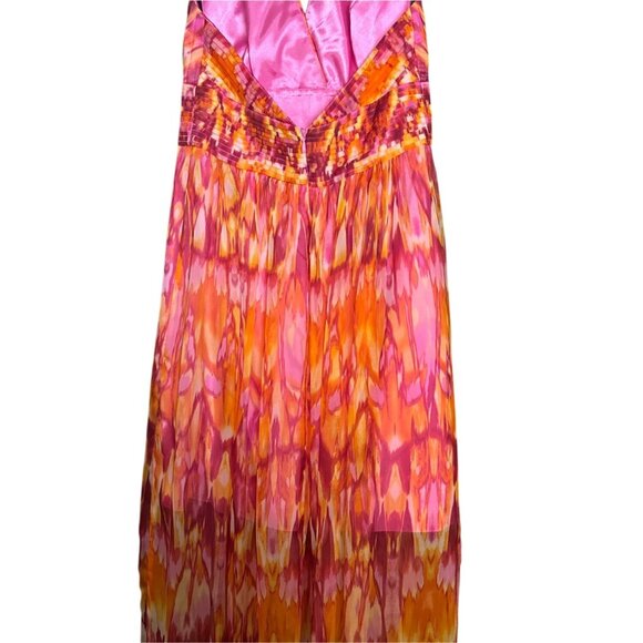 Laundry By Shelli Segal Halter Maxi Dress Size 2 Pink & Orange Pleated - Picture 7 of 7